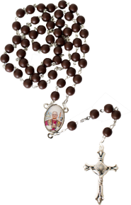 Pope Leo XIV rosary, wood on silvery chain
